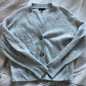 Quince Light Gray Ribbed Cardigan